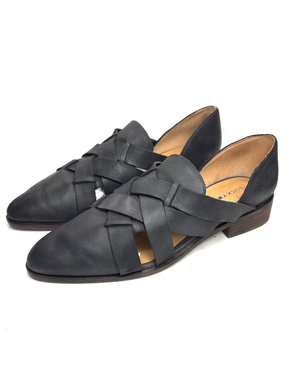 Lucky Brand Woven Black Leather Flats | 8.5